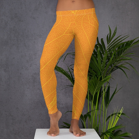 Orange Leaf Print Leggings Women's Leggings Orange Women's