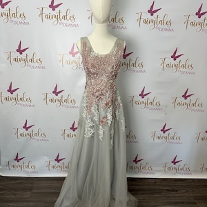 Small Grey and Rose Gold Formal Dress / Grey Elegant Dress / Grey Prom Dress / Grey Homecoming Dress / Grey Fairy Dress