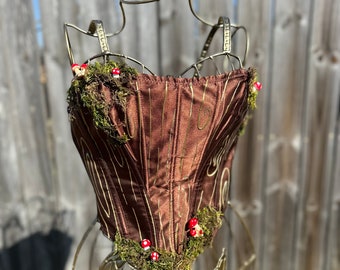 Mushroom Corset / Tree Bark Moss Corset / Fairycore Corset / Cottagecore Corset / Brown Corset / Renaissance Faire Corset