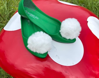 Tinker Bell shoes / Tinkerbell shoes / Periwinkle shoes / Tinkerbell Pom pom shoe clips / Tinker Bell puff balls