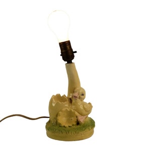 Vintage Chalkware Nursery Lamp Duckling by Hatched Egg Shell c1950 Bakelite Plug