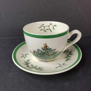Vintage Spode Christmas Tree Tea Cup and Saucer Made in England S3324K