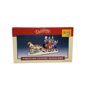 Vintage Lemax Village Collection Accessory Porcelain Country Sleigh Ride 1993
