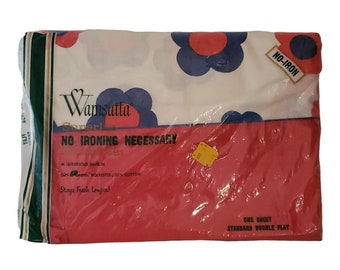 Vintage Wamsutta Superlin Double Flat Sheet No Iron Permanent Press Poly Sealed Daisy Pattern