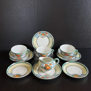 Vintage Mini Lusterware Tea Service Pieces - Possible Child Set Cups Saucers Plates Creamer Made in Japan Mid Century