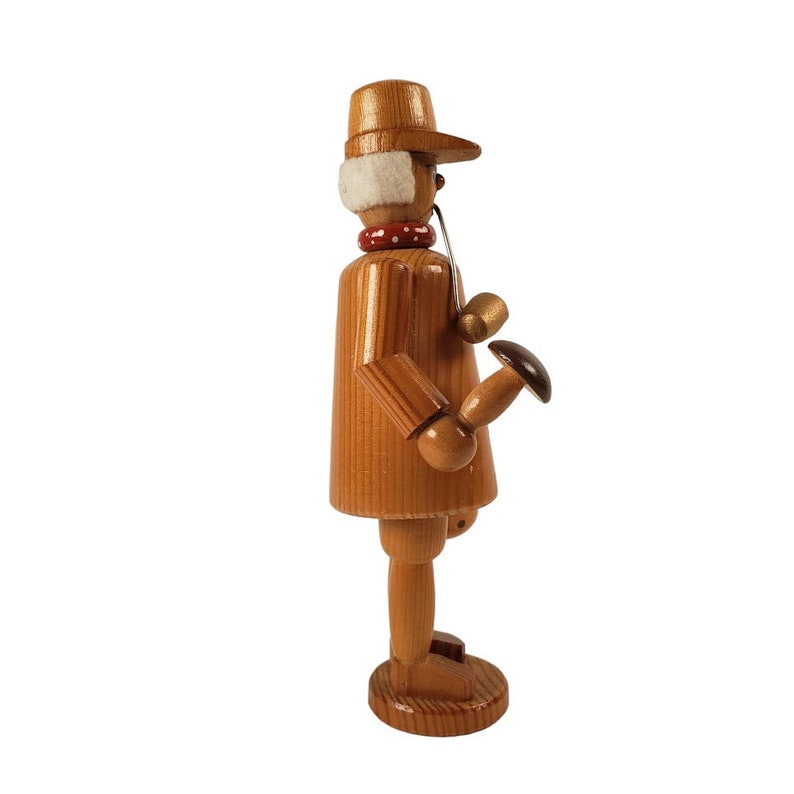 Vintage Incense Smoker Mushroom Hunter Man Solid Wood Hand Carved Schober Austria 7.5 image 3