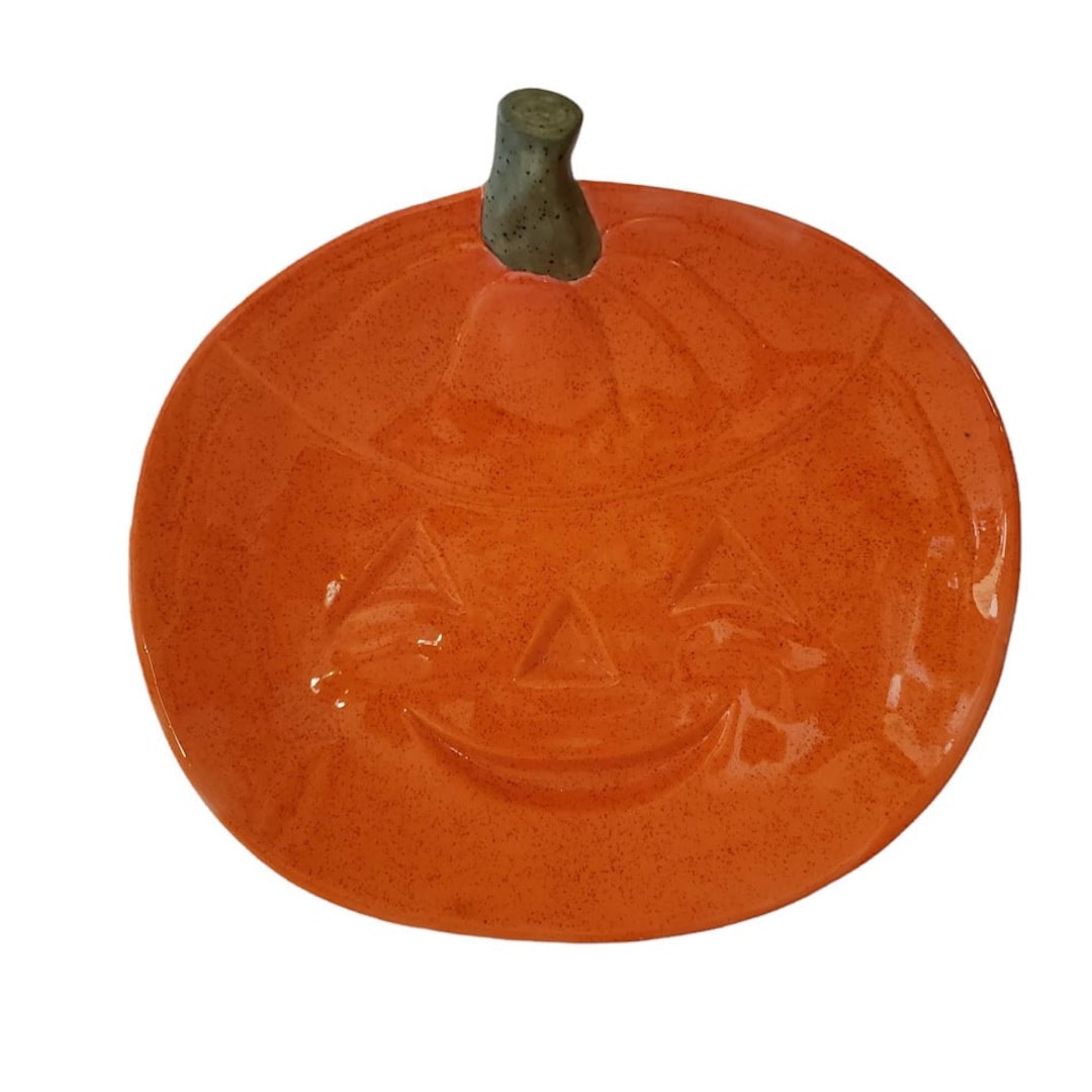 Vintage Ceramic Pumpkin Jack O Lantern Candy Dish OOAK Hobbyist Piece ...