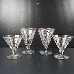 Vintage Libbey Royal Fern Cocktail Glasses 2 Martini 2 Highball Barware MCM Mid Century Modern