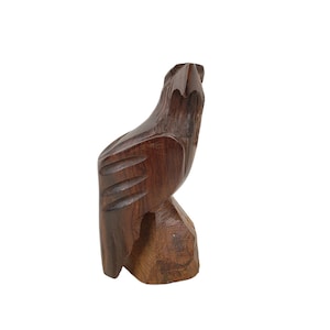 American Eagle Perched on Rock Figure Wood Carving Sculpture 5" Tall Unmarked