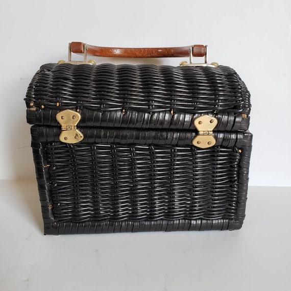 Vintage Garay Coated Wicker Purse Handbag Brass H… - image 3