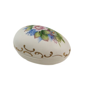 vintage Lefton Bisque Easter Egg Bibelot Boîte 2 Pièce Peint à la main Or Accents