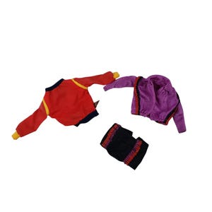 Vintage Barbie dockkläder Jordache jacka och glittriga disco skater shorts set 1980-talet