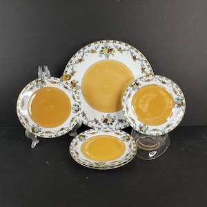 Vintage Noritake Peach Lusterware Cake Plate Set Gold Trim Floral Moriage Art Nouveau