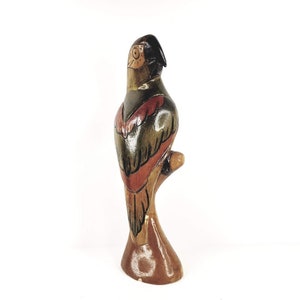 Vintage Balsa Wood Figurine Parrot on a Tree Hand Carved Hand Painted 16 1/4&quot; Tall