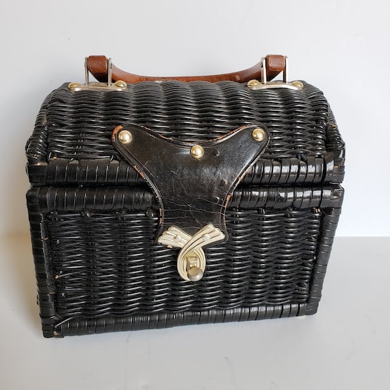 Vintage Garay Coated Wicker Purse Handbag Brass H… - image 1