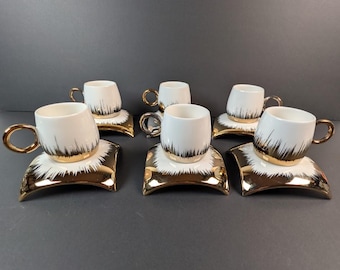 Angela Bone China Cup and Saucer Turkish Coffee Set Gold White 12 Pc Made in PRC
