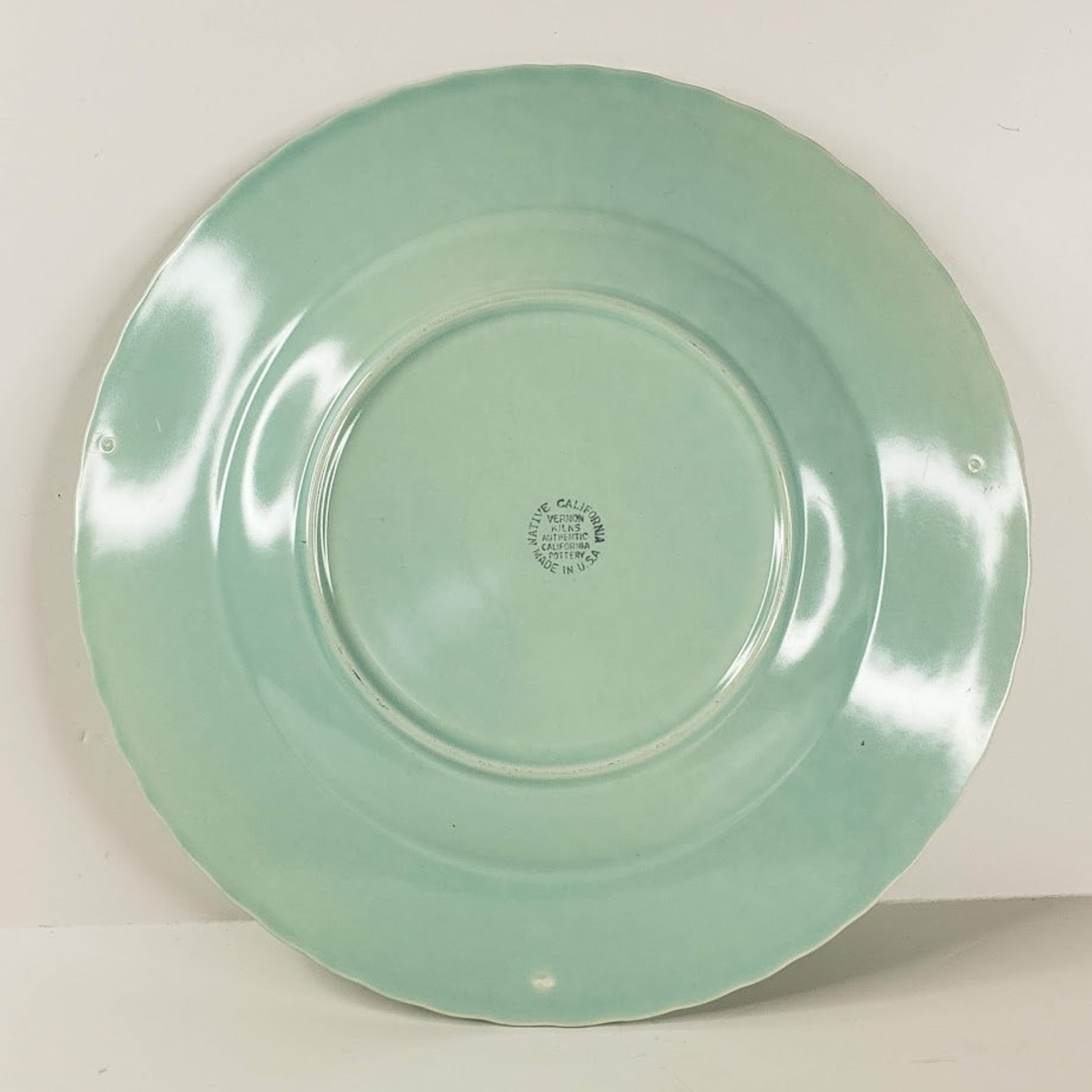 Vernon Kilns Native California Pottery Green Chop Plate Etsy