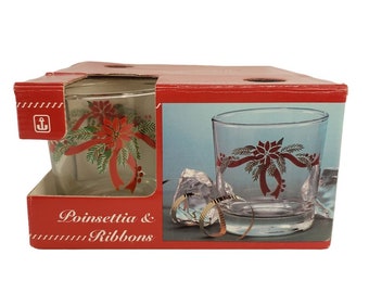 Anker Hocking Weihnachtssterne und Bänder Rock Gläser 9 Unzen 4er Set #89524