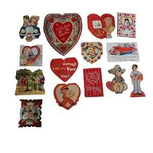 14 Used Vintage Valentine&#39;s Day Cards Paper Ephemera Made in USA and Germany