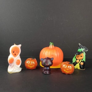 Vintage Halloween Candle Lot of 6 Pumpkins Witch Ghost Black Cat Made in USA