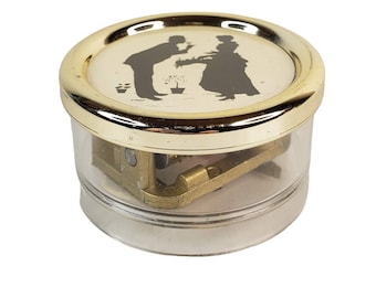 Vintage Acrylic Music Box Silhouette Couple on Top Plays The Magic Flute Der Zauberflote Swiss Movement