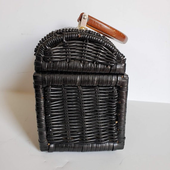 Vintage Garay Coated Wicker Purse Handbag Brass H… - image 6