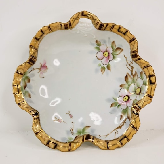 HAND PAINTED NIPPON 果物柄 大皿 アンティーク Antique Imperial Nippon Porcelain Bowl Hand Painted Gold Moriage