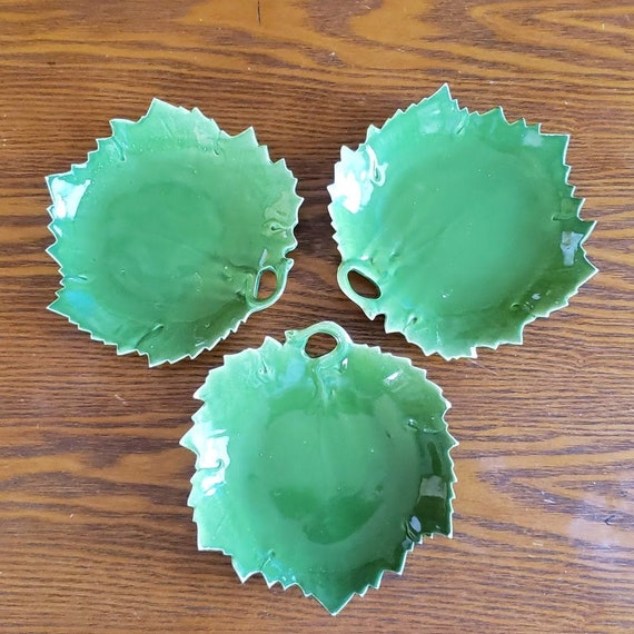 3 Vintage Majolica Art Pottery Leaf Dish Plates Made in Italy Etsy