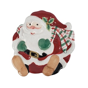 Fitz and Floyd Essentials Santa Claus Plate Christmas Cookie Canape or Candy Dish or Wall Hanging Ceramic