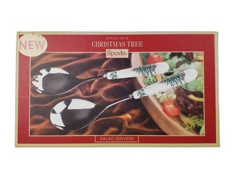 Spode Christmas Tree Salad Servers Set Serving Fork and Spoon Portmeiron