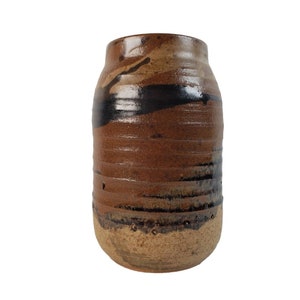 Art Pottery Jar Jug Hand Thrown Studio Art Signed MCM 7 1/4&quot; Tall Brown Black