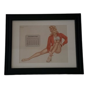 Esquire Girl Curvy Blonde Pin Up Calendar Page November 1947 Framed 15&quot; X 12&quot;