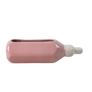 Vintage Baby Bottle Planter Girl Pink and White Shower Decor Ceramic 7 5/8" c1950s