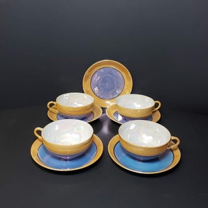 Peach Lusterware Vintage Porcelain 4 Cups and 5 Saucers Made in Japan Art Deco