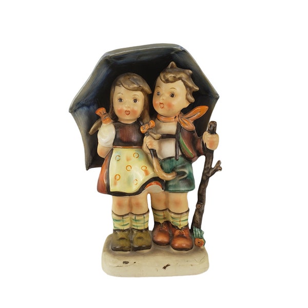 Vintage Napco Porcelain Figurine Rain Children Boy Girl Under Umbrella SH544E Large 11 1/4" Tall