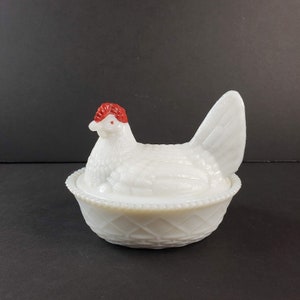 Westmoreland Milk Glass Hen on Nest Candy Dish Marked Mid Century Modern c1970