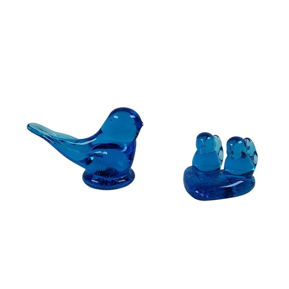 ヴィンテージ ガラス製 幸せの青い鳥 置物 単品 1998年 ペア 2000年