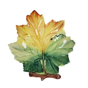 Vintage Majolica Leaf-Shaped Ceramic Bowl Art Pottery Made in Italy Fall Autumn Decor