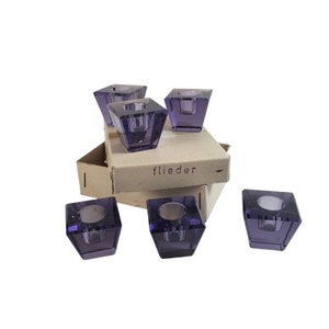 Solid Glass Mini Candle Holders Fleider Purple Color Inverted Square Base Pyramid Smooth Base From Germany