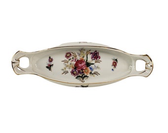 Vintage Porzellan Eitelkeit Trinket Teller Rosen Muster Handbemalte Gold Zierteile markiert 5905