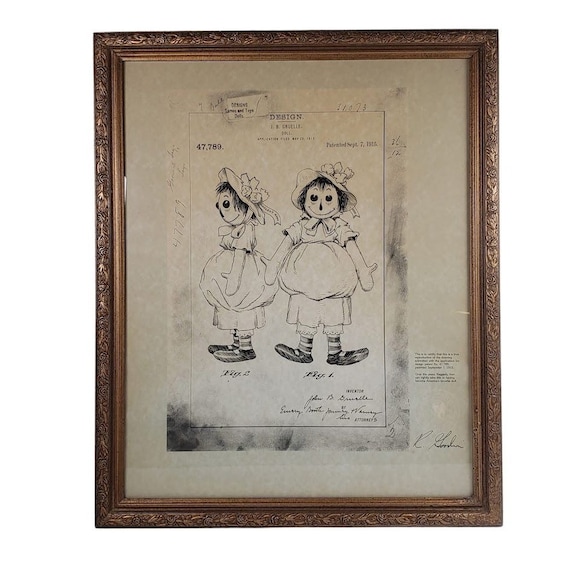 Vintage Framed Raggedy Ann Doll Patent Art Design Print by