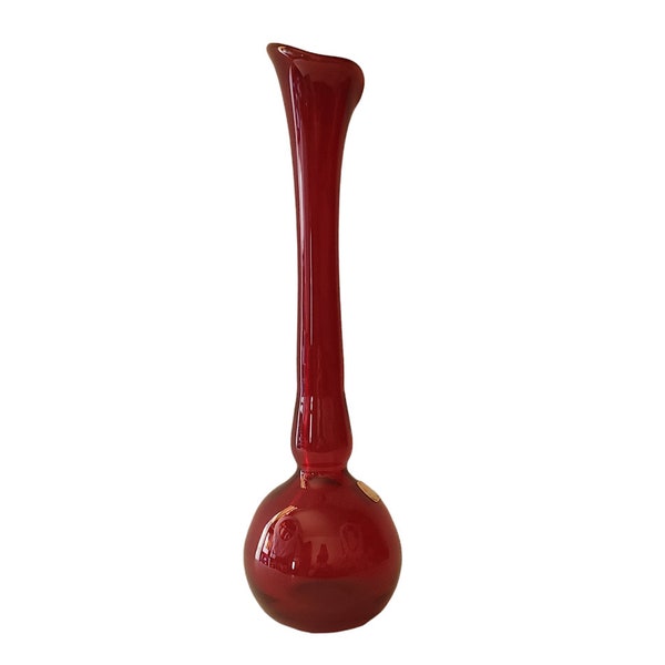 Vintage Viking Art Glass Swung Vase Ruby Red Test Tube #7276 c1970s Original Sticker 11 3/4" Tall