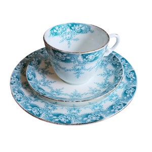 Plato para taza de té de porcelana fina de Tuscan Works RH & SL Plant Ltd, fabricado en Longton, Inglaterra, entre 1898 y 1902, antiguo