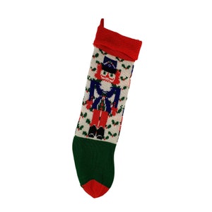 Vintage Christmas Stocking Nutcracker Soldier Design Machine Knit 19" Overall Length