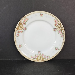 2 Vintage Nippon Porzellan China Brot Teller Rosen mit Moriage Gold Made in Japan 6 1/4"