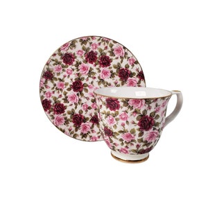Staffordshire Mayfair Rose Chintz Tea Cup and Saucer Made in England Fine Bone China