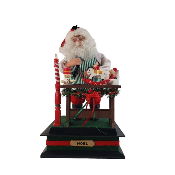 Santa Claus Making Toys at Work Bench Musical Christmas Display 1991 Holiday Scene See Video