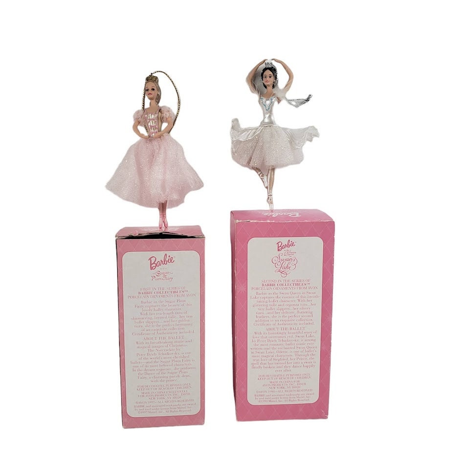 Avon Barbie Christmas Ornaments 1998 Swan Lake and 1997 Sugar Plum