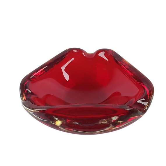 Vintage Murano Art Glass Ashtray Cigarette Cigar Ruby Red Heavy
