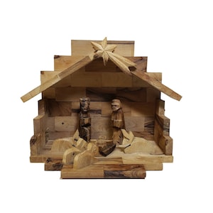 Vintage Oliveart Olivenholz Krippe Krippe Creche Szene Hand geschnitzt im Heiligen Land